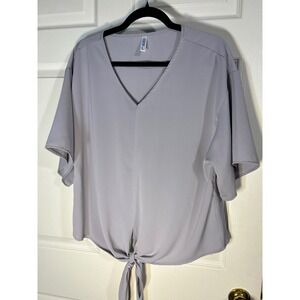 Viishow Women's Tie Front Top V-Neck Dolman Sleeve Blouse‎ Gray Large